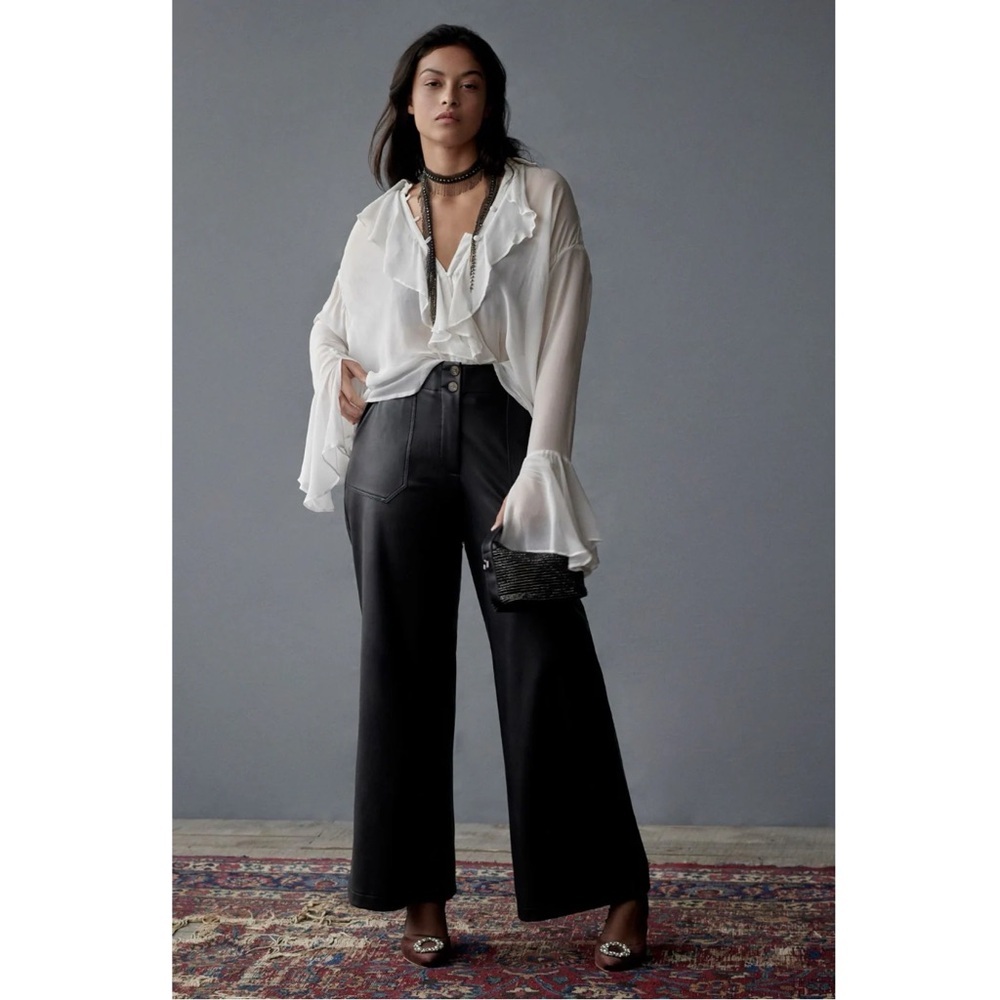 Anthropologie The Naomi Wide-Leg Flare Pants by Maeve: Faux Leather Edition